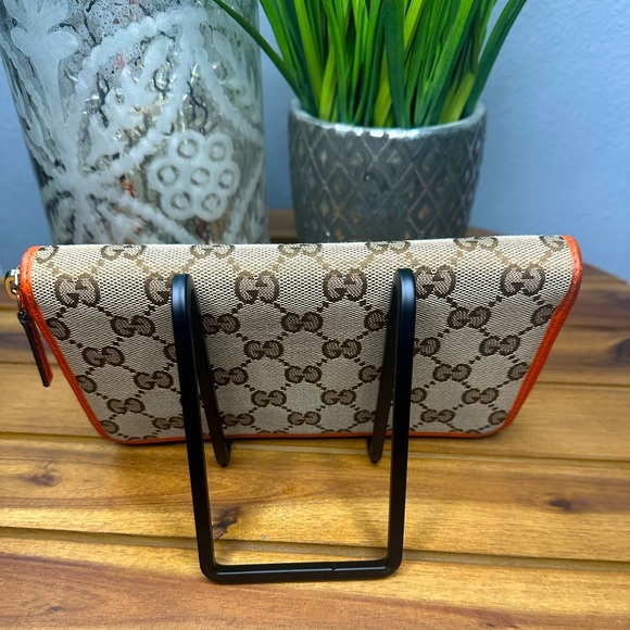 GUCCI ZIP AROUND LONG WALLET GG CANVAS SPICY HOT ORANGE - Picture 3 of 11